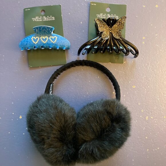 Hair Clips, NWT, & Faux Fur Earmuffs, Set of 3 - Picture 1 of 8